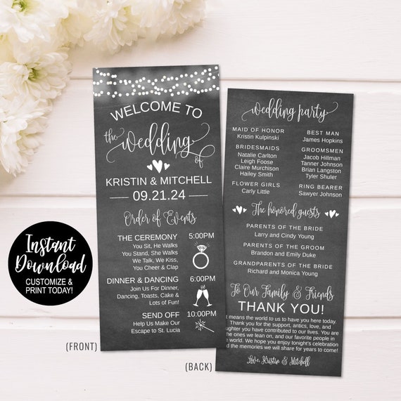 Diy Printable Wedding Programs Templates Wedding Program Etsy