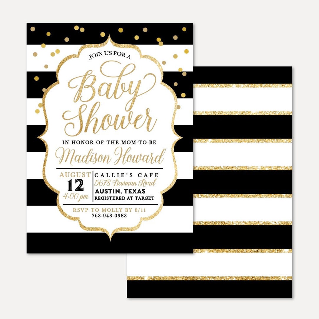 Black and Gold Printable Baby Shower Invitation, Affordable Baby Shower