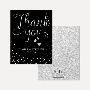 Silver Glitter Negro Elegante boda Plantilla de tarjeta de agradecimiento -Bulk,Plantilla de agradecimiento editable,Tarjeta de agradecimiento de bricolaje para la boda,Tarjeta de agradecimiento