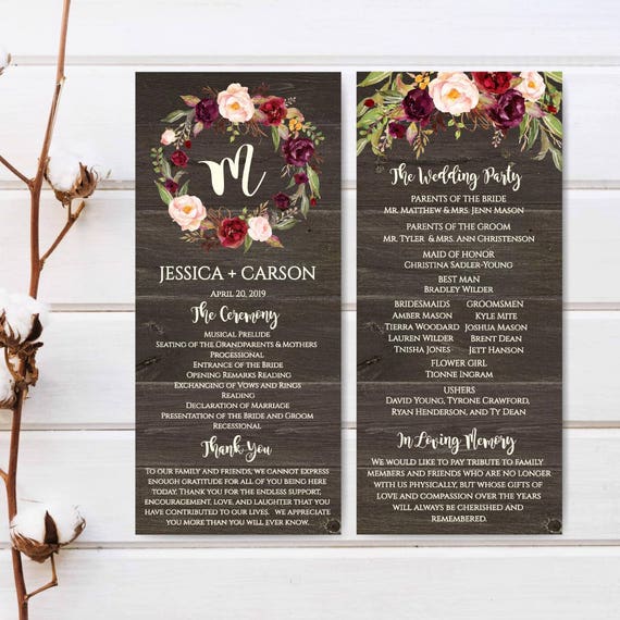 Wedding Program Template Download Wedding Program Thank You Etsy