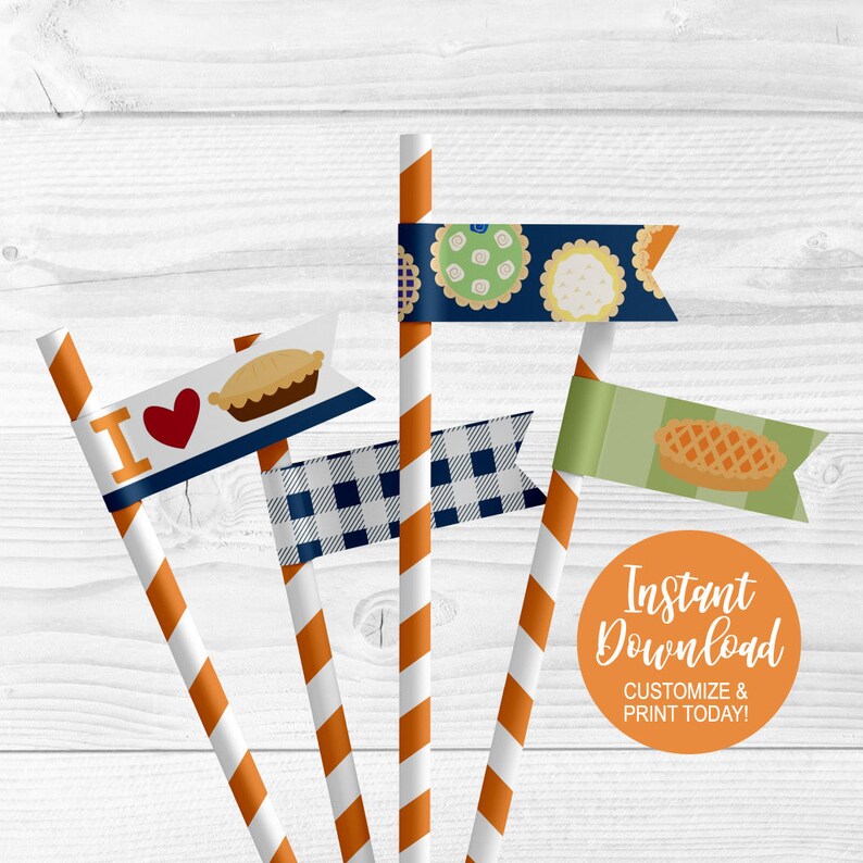 Pie Straw Flag Template Printable Straw Decorations for DIY - Etsy