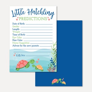 Plantilla de tarjeta de predicciones de baby shower de tortugas marinas - Recuerdo Baby Shower imprimible, predicción de descarga instantánea, diseños Hadley