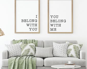 I Belong With You You Belong With Me Printable Sign Set, Minimalist Rustic Wall Art, Love Couple Bedroom Decor, Digital Prints Wall Poster