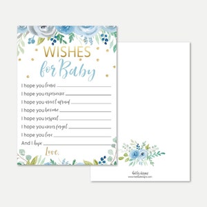 Blaue Petrol Blumen Baby Shower Wishes Kartenvorlage - Baby Gut Wünsche, Guten Wünschen für Baby Buch, Baby Shower Well Wish Mom Vorlage
