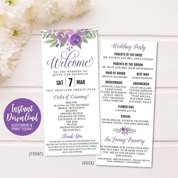 Wedding Program Download Editable Text Wedding Ceremony Etsy