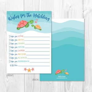 Sea Turtle Baby Shower Wishes Card Template - for Baby Girl, Baby Well ...