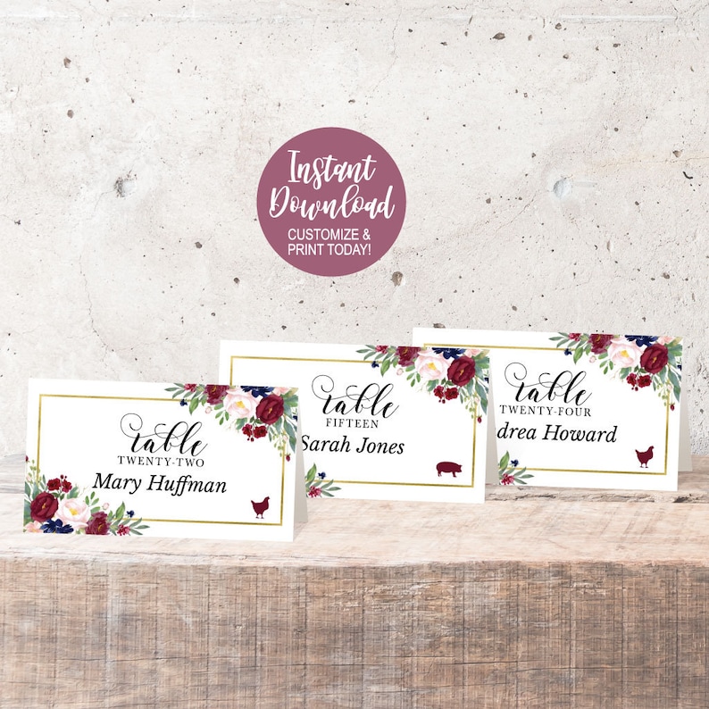 DIY Place Cards Template For Wedding Wedding Place Card Meal Choice Icon Printable Place Cards for Tables Place Cards Wedding Templates