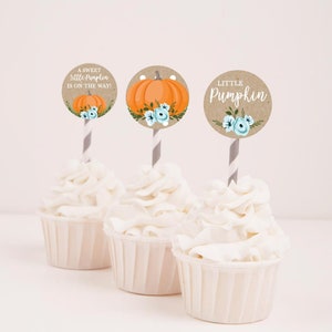 Citrouille garçon bébé douche Cupcake Toppers modèle - bébé douche Cupcake décorations, bricolage imprimable Cupcake Topper, Party Cupcake Toppers