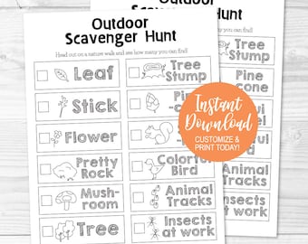 Scavenger Hunt Template, Scavenger Hunt Printable, Camping Scavenger Hunt, Nature Walk, Trail Activity, Science Games, Hadley Designs