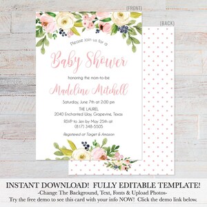 Printable Girl Baby Shower Invitation, Instant Download Baby Shower ...