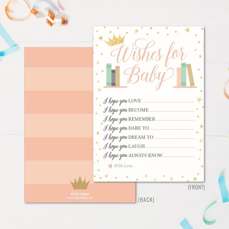 Book Theme Baby Shower Wishes Card Template Baby Well Etsy