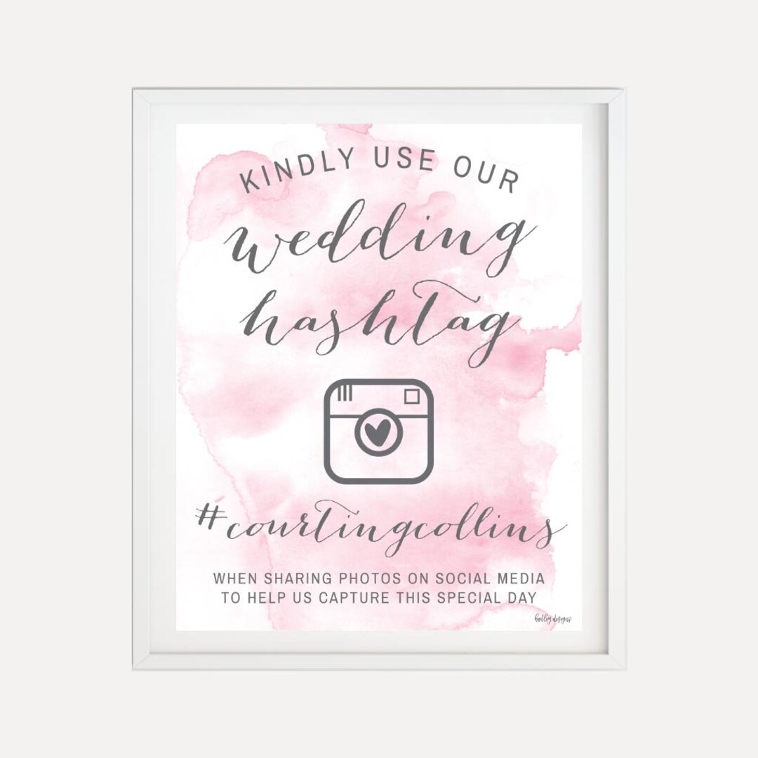 Pink Watercolor Splash Wedding Hashtag Sign Template - Etsy