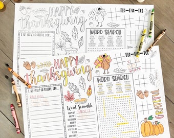 Thanksgiving Kids Coloring Placemats, Activity Placements, Editable Placemats, Thanksgiving Favors, Turkey Printable, Thanksgiving Table,