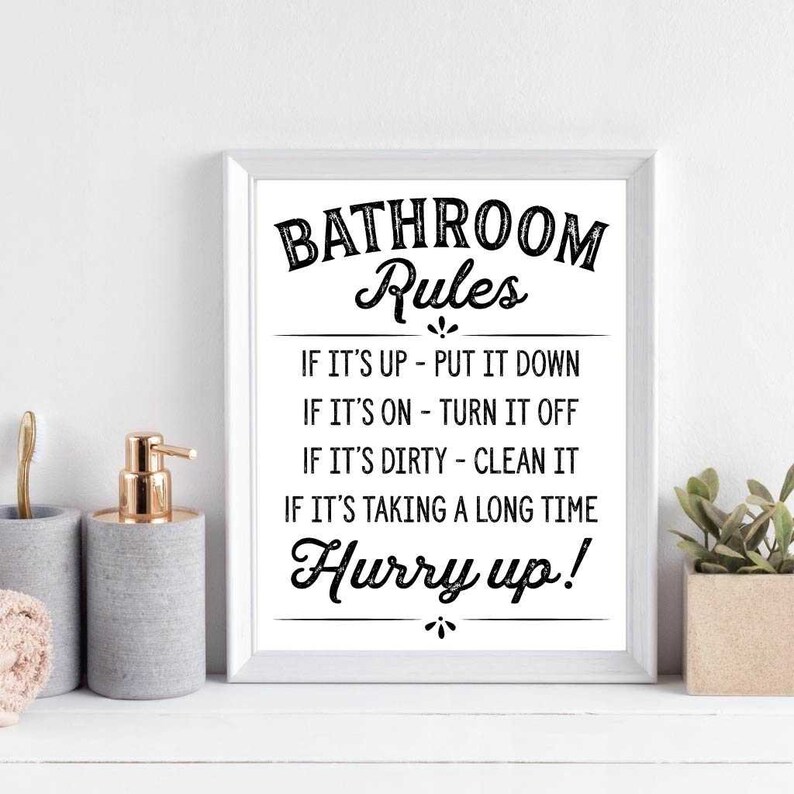 Bathroom Rules Wall Art Template Bathroom Rules Printable Etsy Canada
