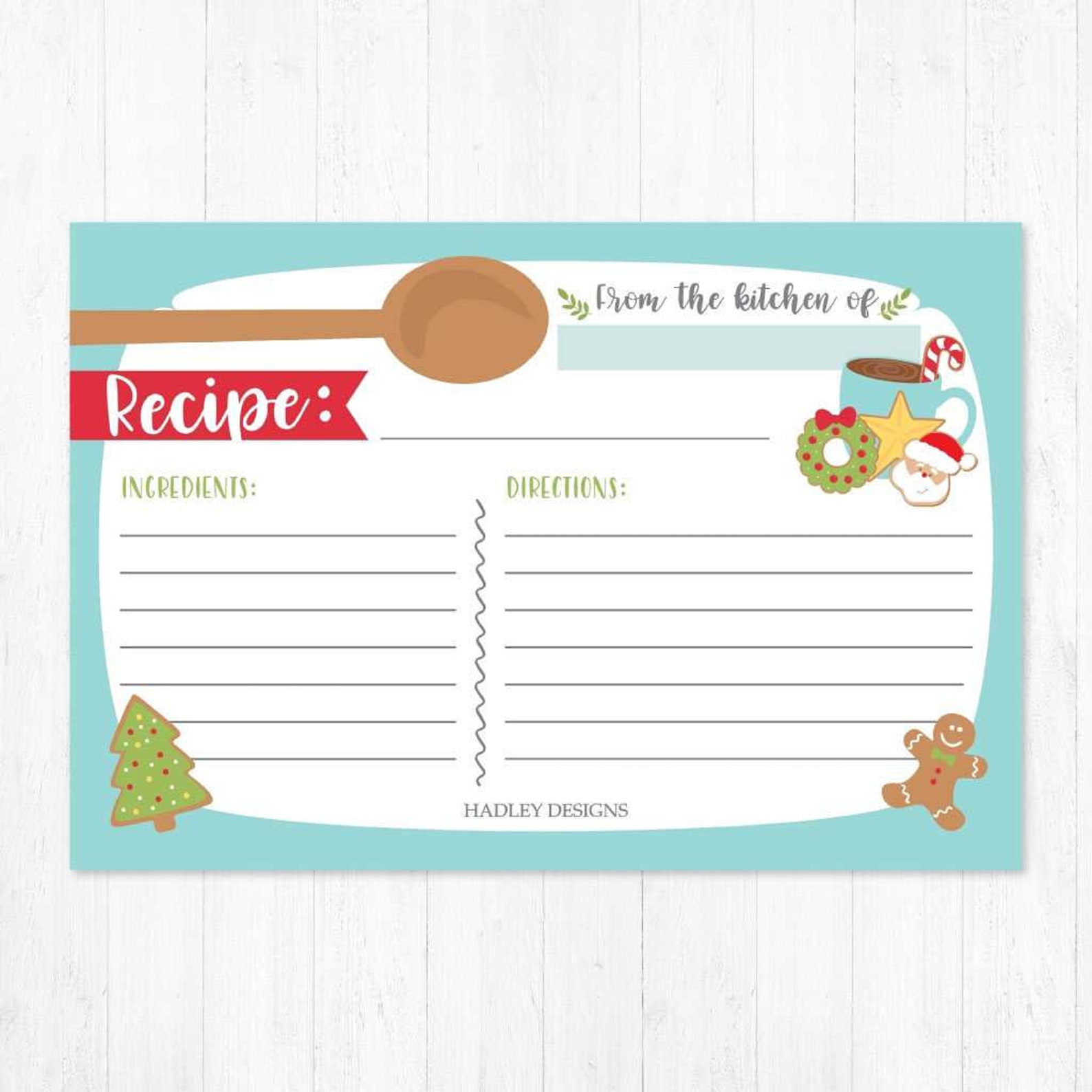 Christmas Cookie Exchange Recipe Card Template Printable Etsy