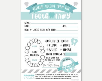 Tooth Fairy Receipt Printable, Lost First Tooth Certificate Template, Baby Tooth Record Chart Boy or Girl, Editable Tooth Fairy Report Idea