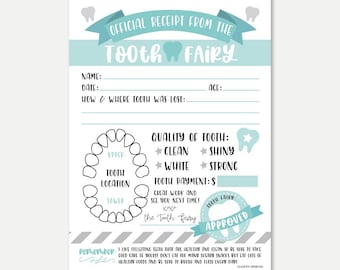 Tooth Fairy Receipt Printable, Lost First Tooth Certificate Template, Baby Tooth Record Chart Boy or Girl, Editable Tooth Fairy Report Idea