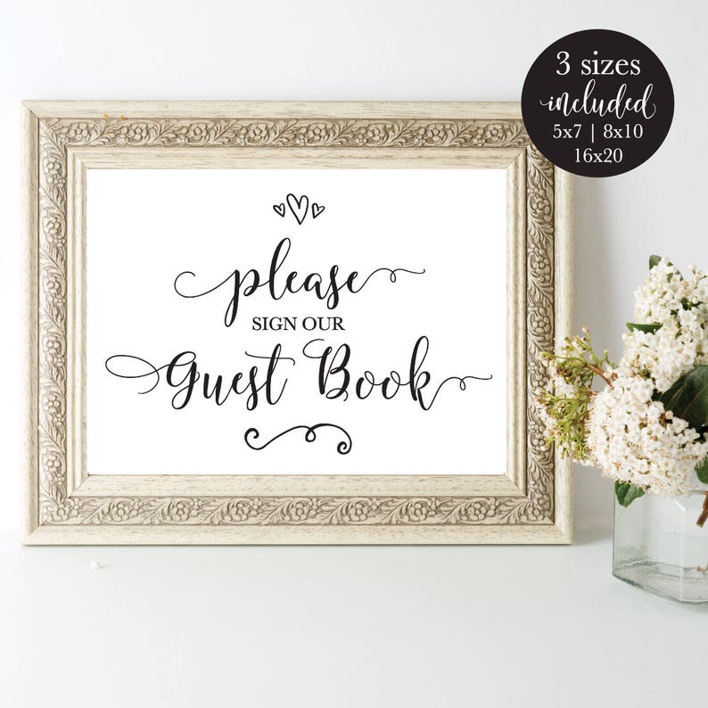 Wedding Guest Book Sign, Please Sign Our Guest Book Reception Table Decoration, Rustic Calligraphy Printable Decor, DIY Instant Download image 1