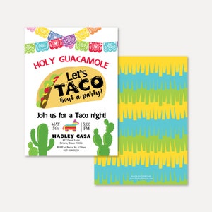 Taco uitnodiging sjabloon, afdrukbare Mexicaanse partij uitnodigen aangepaste, Instant Download digitale Llama papieren kaart afdrukken, bewerkbare Fiesta Supplies