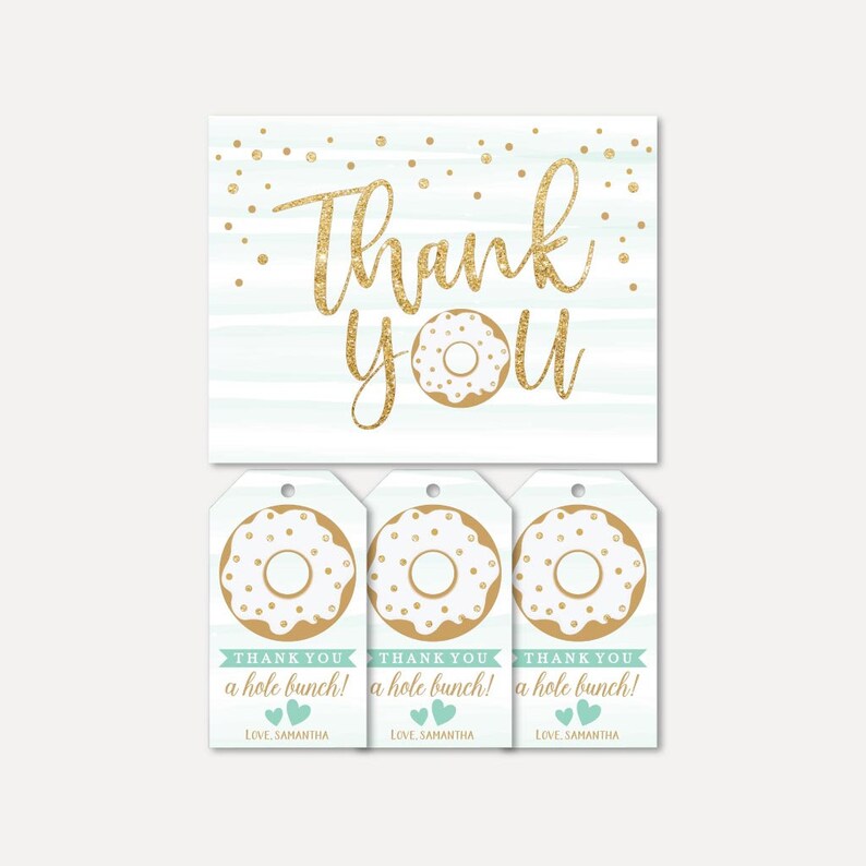 Thank You Card and Favor Tag Bundle Favor Bundle Blue Donut Baby Shower Thank You Card And Favor Tags Templates Baby Shower Thank You