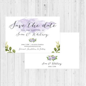 Lavender Floral Watercolor Printable Save the Dates for Weddings, Hadley Designs, Downloadable Save the Dates, Cheap Wedding Save The Dates