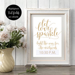 Printable Wedding Sparkler Sign Editable, Reception Let Love Sparkle Signage, Send Off Light The Way Sign, DIY Instant Download Template image 2