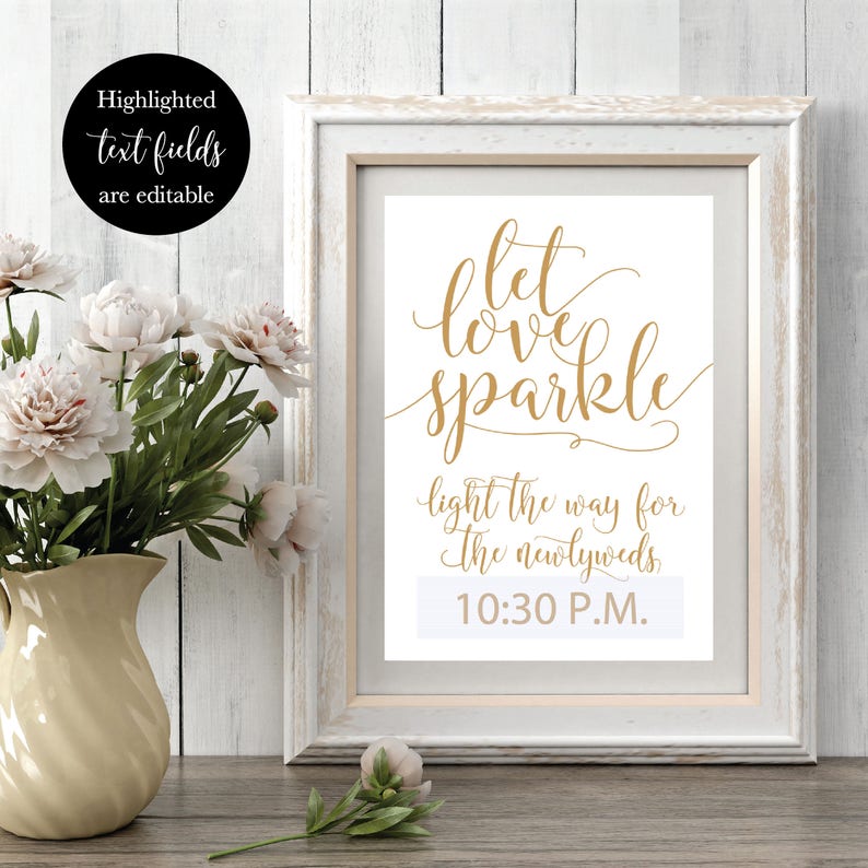 Printable Wedding Sparkler Sign Editable, Reception Let Love Sparkle Signage, Send Off Light The Way Sign, DIY Instant Download Template image 2