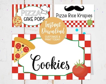 Printable Food Label Tents, Printable Place Card Template, Pizza Food Tags, Printable Food Tent Cards, Editable Food Tent Cards Printable