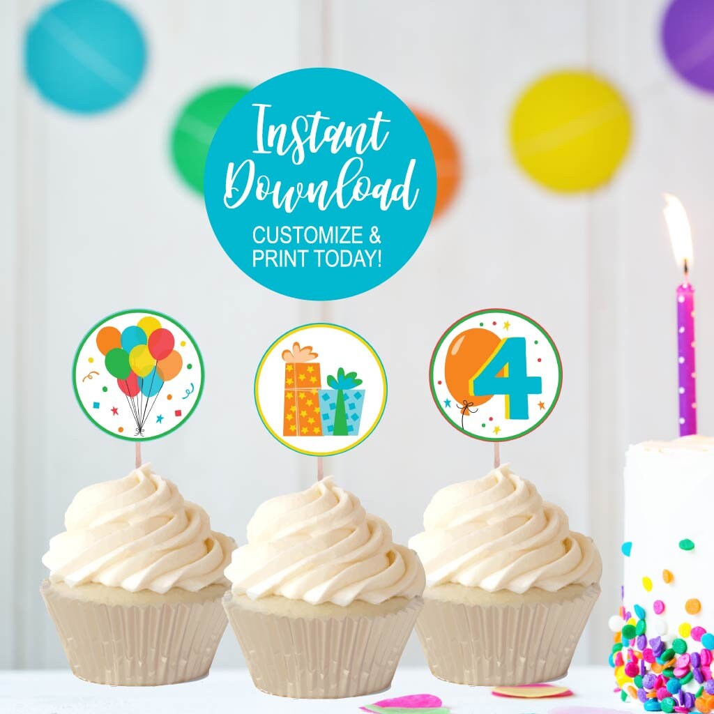 Birthday Cupcake Topper Printable Custom Cupcake Topper | Etsy
