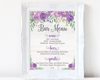 Menu Marriage Hadley Design Printable Signature Drinks Menu Bar Menu Wedding Template Purple Floral Arch Wedding Bar Menu Sign Template