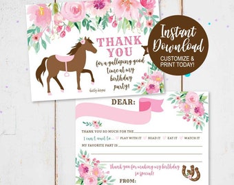 Kids Thank You Cards Fill In The Blank, Kids Thank You Cards Horse, Kids Thank You Note Horse, Children Thank You Card, Hadley Designs