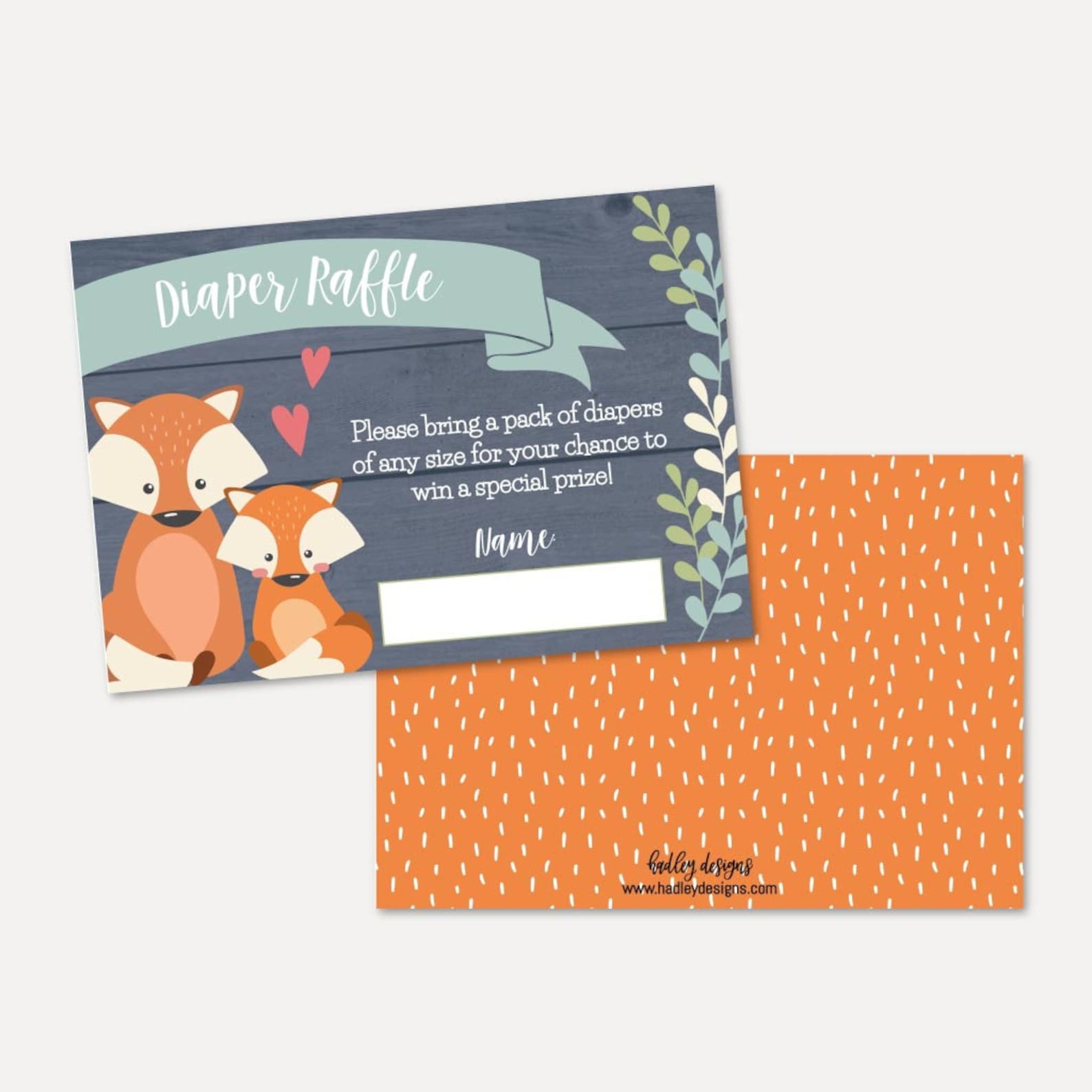 Fox Baby Shower Diaper Raffle Template Ticket Printable | Etsy