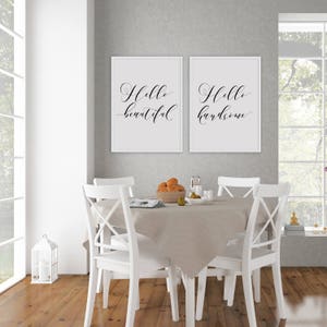 Hello Beautiful Hello Handsome Printable Sign Set, Home Decor Wall Art ...