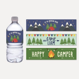 Camping Kids Party Bottle Label Template - Water Bottle Wraps, Party ...