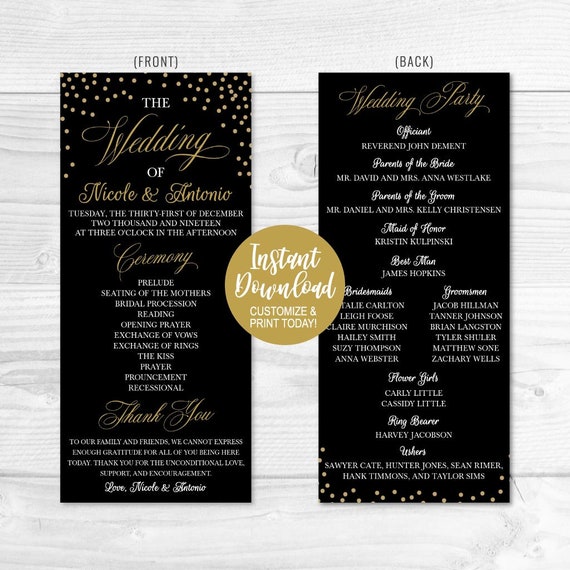 Wedding Program Thank You Template Wedding Program Ideas Etsy
