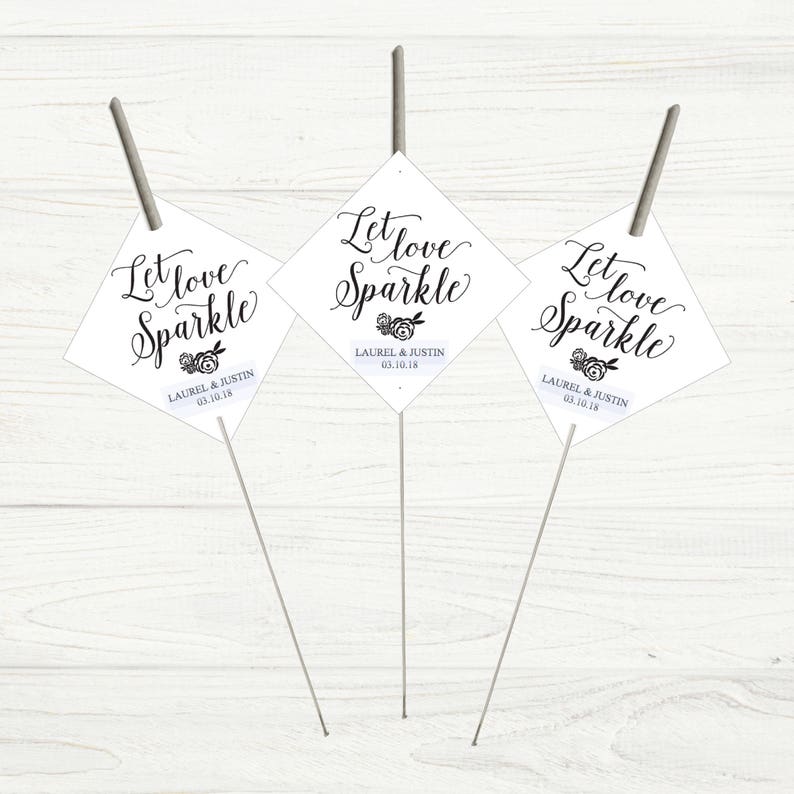 Printable Let Love Sparkle Tags for Sparklers, White Classic Wedding Sparkler Holder Tag Personalized Exit Send Off Sleeves DIY PDF Template image 3