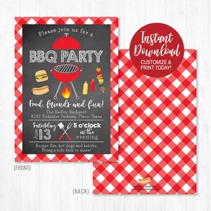Outdoor BBQ Invitation Printable, Custom Picnic Invite PDF, Summer Barbecue Supplies, Backyard Pool Party Designs, DIY Cookout Birthday