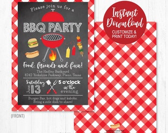 Outdoor BBQ Invitation Printable, Custom Picnic Invite PDF, Summer Barbecue Supplies, Backyard Pool Party Designs, DIY Cookout Birthday