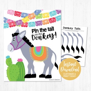 Printable Pin the Tail on the Donkey Game, Editable Taco Party DIY ...