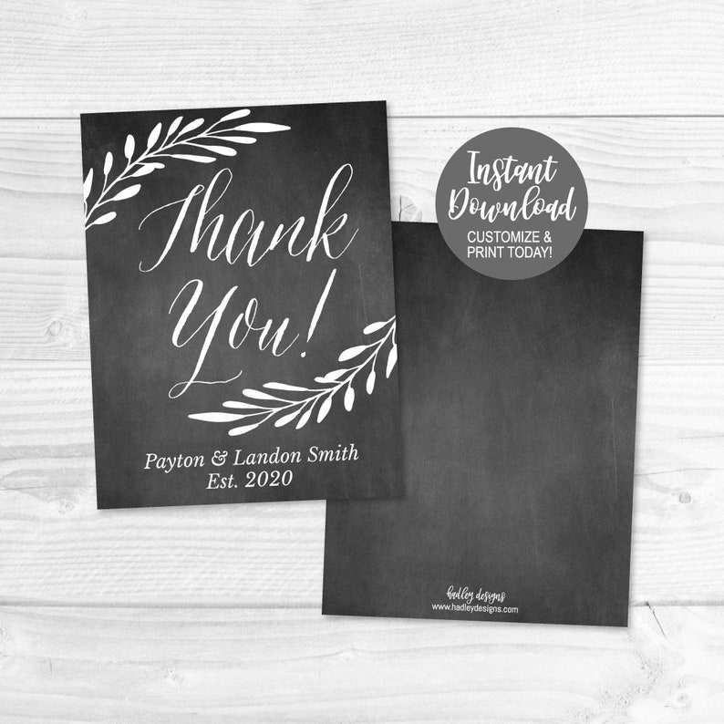 DIY Thank You Card Template Thank You Cards for Bridal Shower or Baby Wedding Thank You Cards Online Thank You Cards Wedding Online