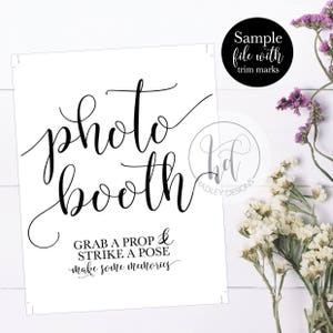 Printable Wedding Photobooth Sign, Rustic Modern Reception Party Signage Decor, Grab a Prop, Strike a Pose, DIY Instant Download Template image 3