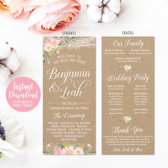 Wedding Program Thank You Messages Wedding Programs Online Etsy