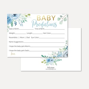 Blaue Petrol Blumen Baby Shower Vorhersagen Kartenvorlage - Andenken Baby Shower druckbare, Sofortiger Download Vorhersage, Hadley Designs