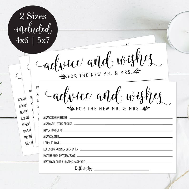 Words of Wisdom Printable Wedding Cards, Guest Book Idea, Rustic Advice Cards for Newlyweds Bridal Shower or Reception, DIY Instant Download 