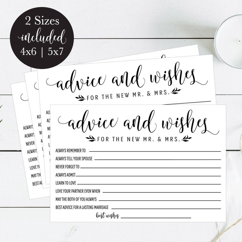 Words of Wisdom Printable Wedding Cards, Guest Book Idea, Rustic Advice Cards for Newlyweds Bridal Shower or Reception, DIY Instant Download image 1