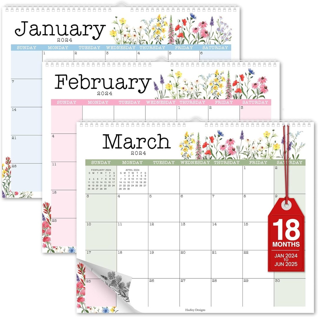 Floral Large Wall Calendar 20242025 18 Month Wall Calendar 20242025