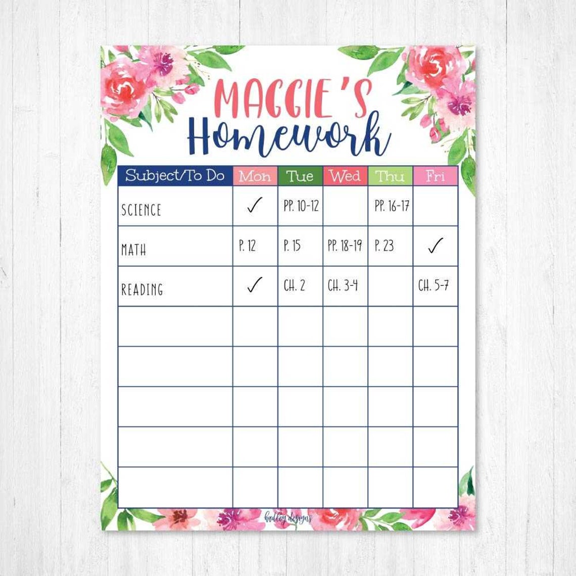 weekly chart for kids printable goal planner printable