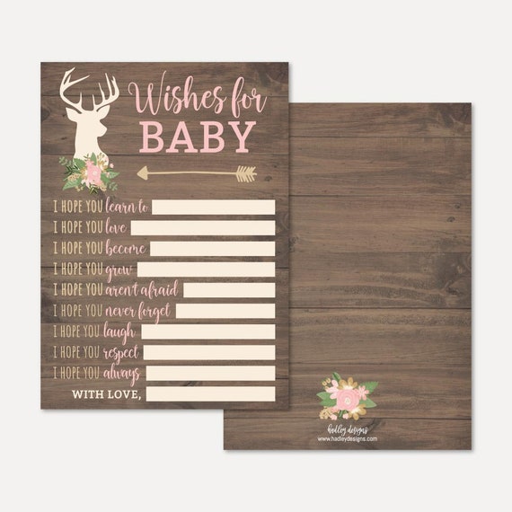 Oh Deer Girl Baby Shower Wishes Card Template Baby Well | Etsy