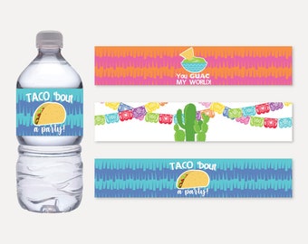 Printable Taco Water Bottle Labels, Customized Fiesta Juice Wraps, Editable Succulent Drink Wrapper Sleeve, Mexican Decoration Template, DIY