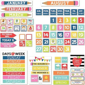 Colorful Classroom Calendar Set Bulletin Board Sets for Teachers - Bulletin Board Calendar for Classroom, School Calendar for Classroom,...